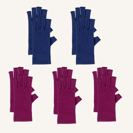 marine blue and plum purple compression gloves
