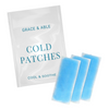 Load image into Gallery viewer, A white package with teal lettering that reads &#39;Grace &amp; Able Cold Patches&#39; and three blue gel patches for women with arthritis placed on a white background