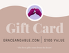 A close-up of a Grace & Able gift card with a value of $100.