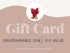 A close-up of a Grace & Able gift card with a value of $10.