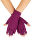 A pair of Plum Purple Compression Gloves worn by a woman with arthritis, her hands crossed with palms facing down on a white background.