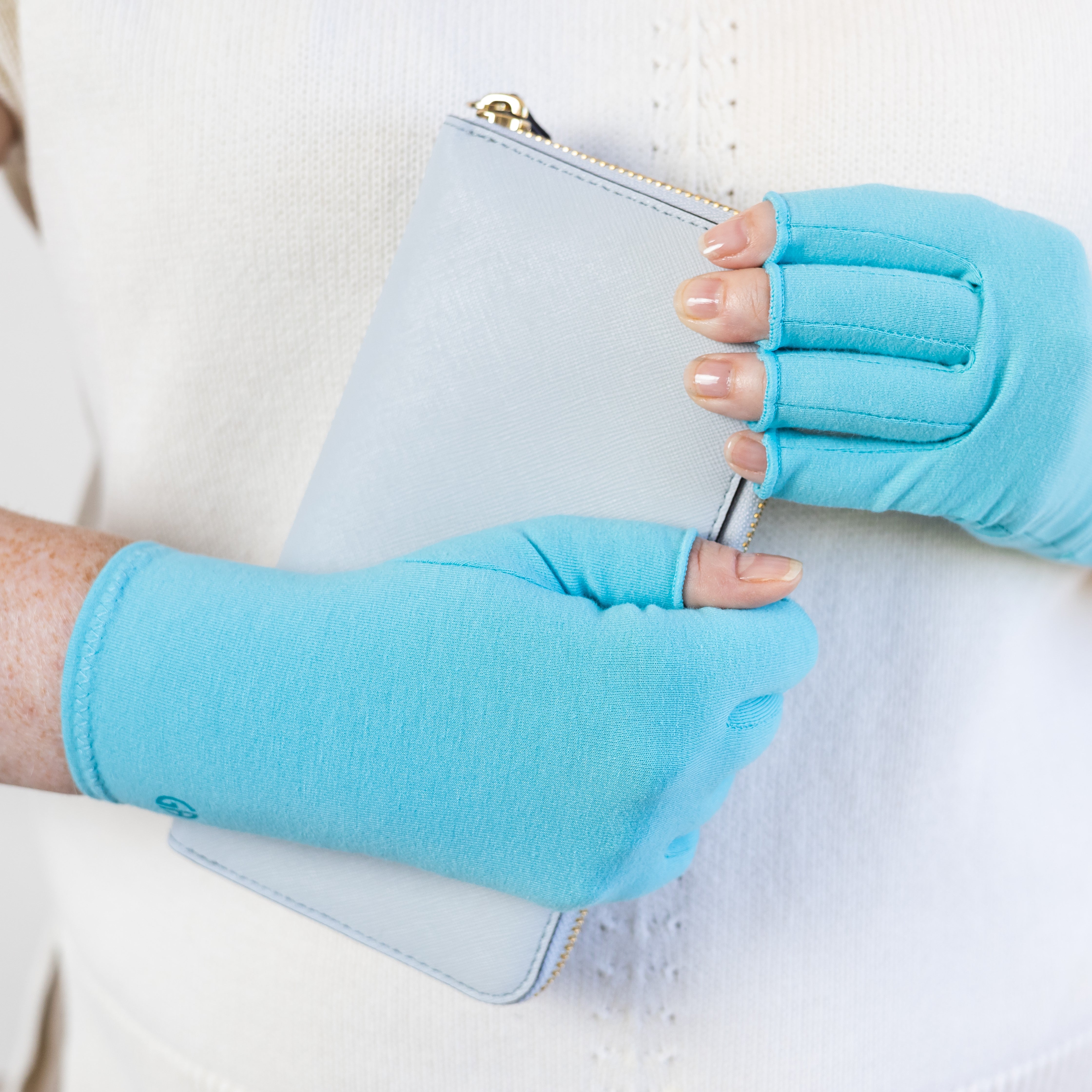 Classic Compression Gloves: Aqua Blue, Coral Pink & Dusky Lilac