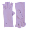 A pair of Dusky Lilac Compression Gloves, perfect for women with arthritis, is lying on a white background; (one glove is displaying the inner side, the other the outer)