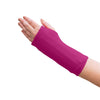 Fushia Pink Wrist Brace Cover worn by a woman with arthritis over her Wrist Brace. The cover is made of recycled polyester. The background is white.
